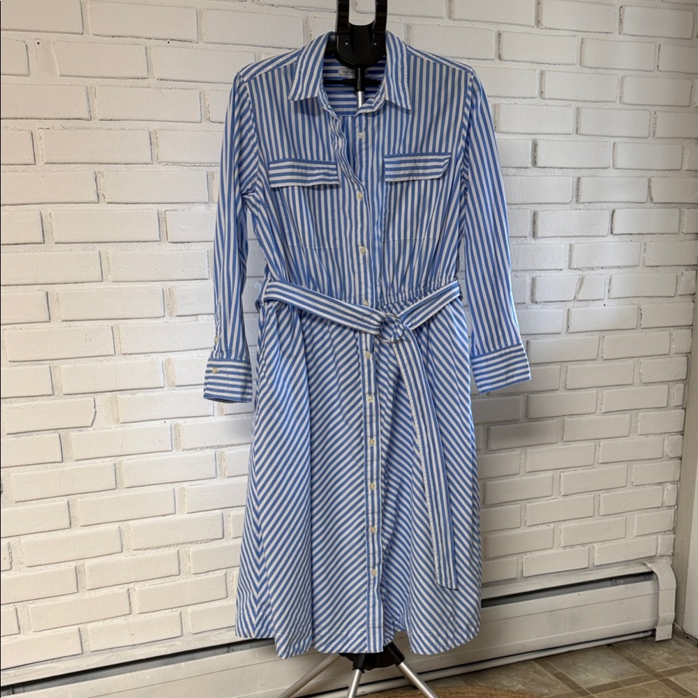 Elegant Blue Striped Long Sleeve Dress